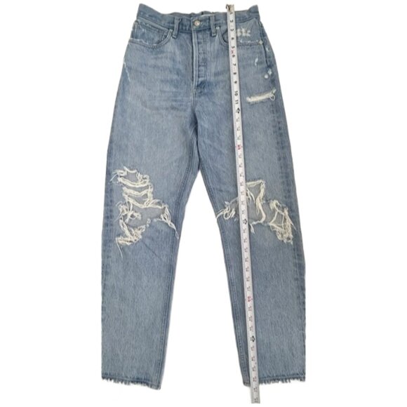 AGOLDE High-Rise Distressed Straight Leg Jeans 26 Light Wash Designer Denim - Picture 12 of 15